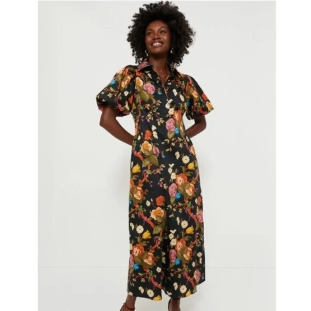 Tuckernuck | NEW Baroque Floral Delaney Short Puff Sleeve Maxi Dress Size S - Picture 2 of 11